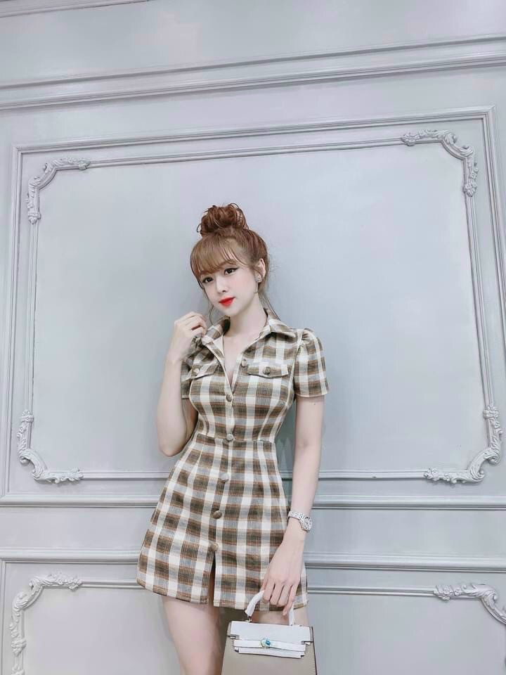 Đầm sơ mi tay ngắn-QH#damnu