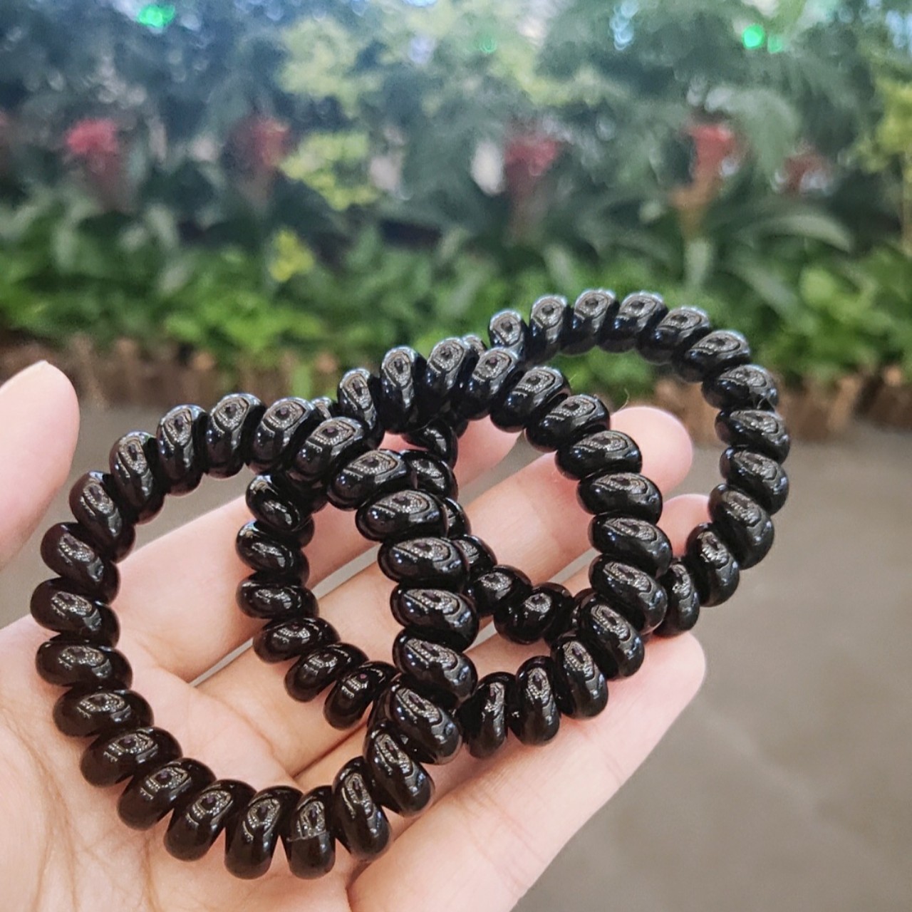 SET 5 cột tóc lò xo màu đen PHỤ KIỆN 68 (có thể làm vòng tay móc khóa)