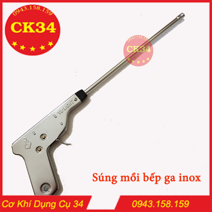 Mồi bếp ga INOX (37cm) Bật lửa đánh tia lửa mồi bếp ga cán trung 37cm toàn thân INOX