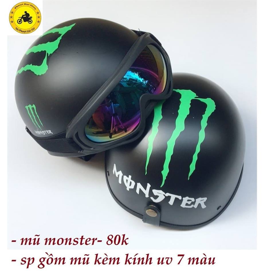 Mũ bảo hiểm nửa đầu Monster Tặng kính UV chống lóa chống bụi