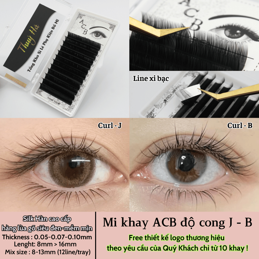 Mi khay ACB độ cong J-B \ độ dày 0.05-0.07-0.10 \ siêu đen, mềm nhẹ, bắt keo tốt, nối mi \ Thúy Hà