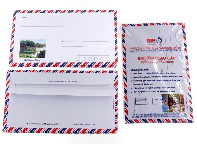 Bao thư bưu điện Minh Phúc - tự dính cm, 1 xấp 20 cái