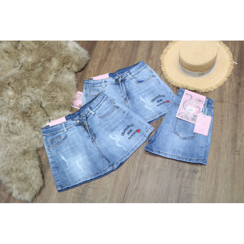 Quần Jeans Nữ Sooc Xanh Thêu Lưng Cao [ Ảnh Thật ]