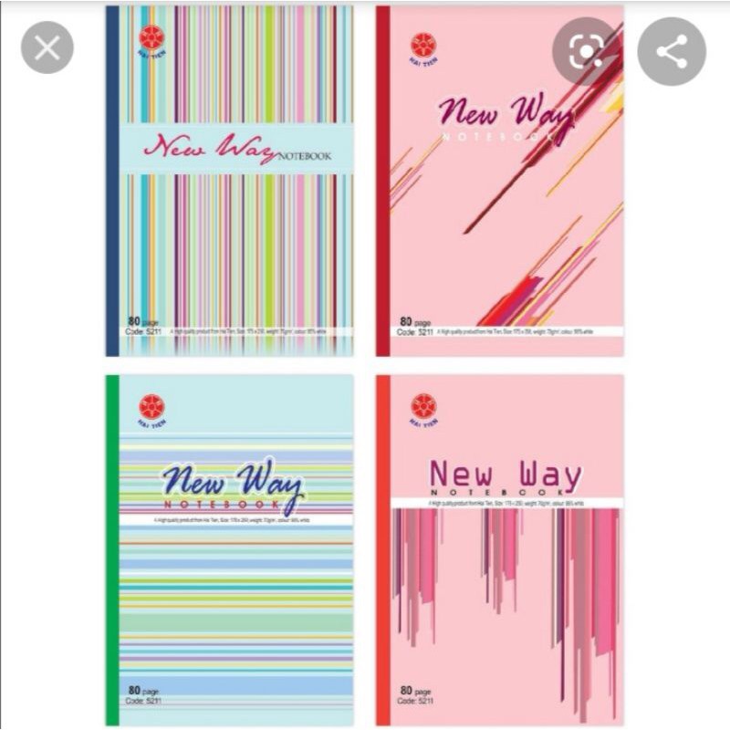 Vở kẻ ngang new way 80 màu xanh, 120 màu hồng 200 màu vàng