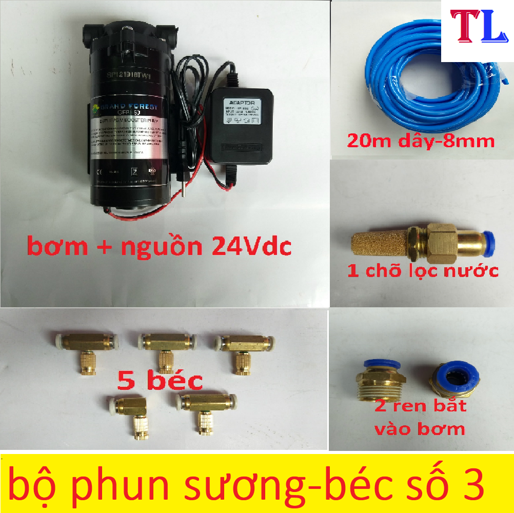Bộ máy bơm phun sương tưới lan làm mát 24v ,combo bộ phun sương 5 béc đến 25 béc