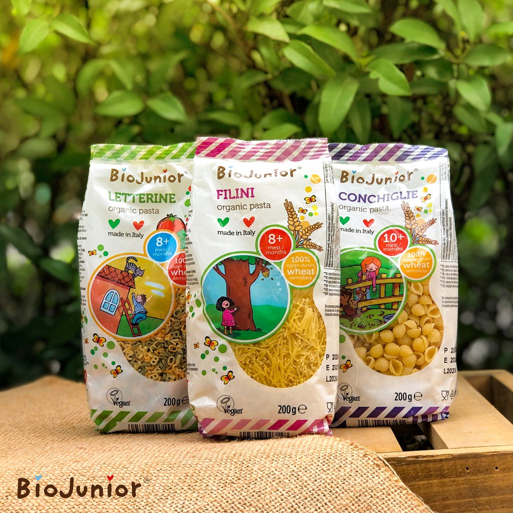 Mì Nui Bio Junior 200g Hữu Cơ Organic Cho Bé Ăn Dặm (Từ 8 - 10 tháng tuổi)