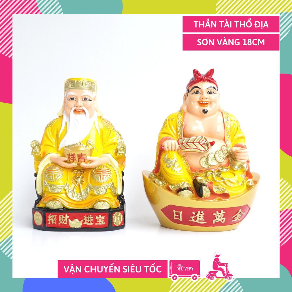 Tượng Thần Tài Thổ Địa đẹp sơn vàng chiêu tài hút lộc - Cao 18cm - Đặc nguyên khốinặngchắc