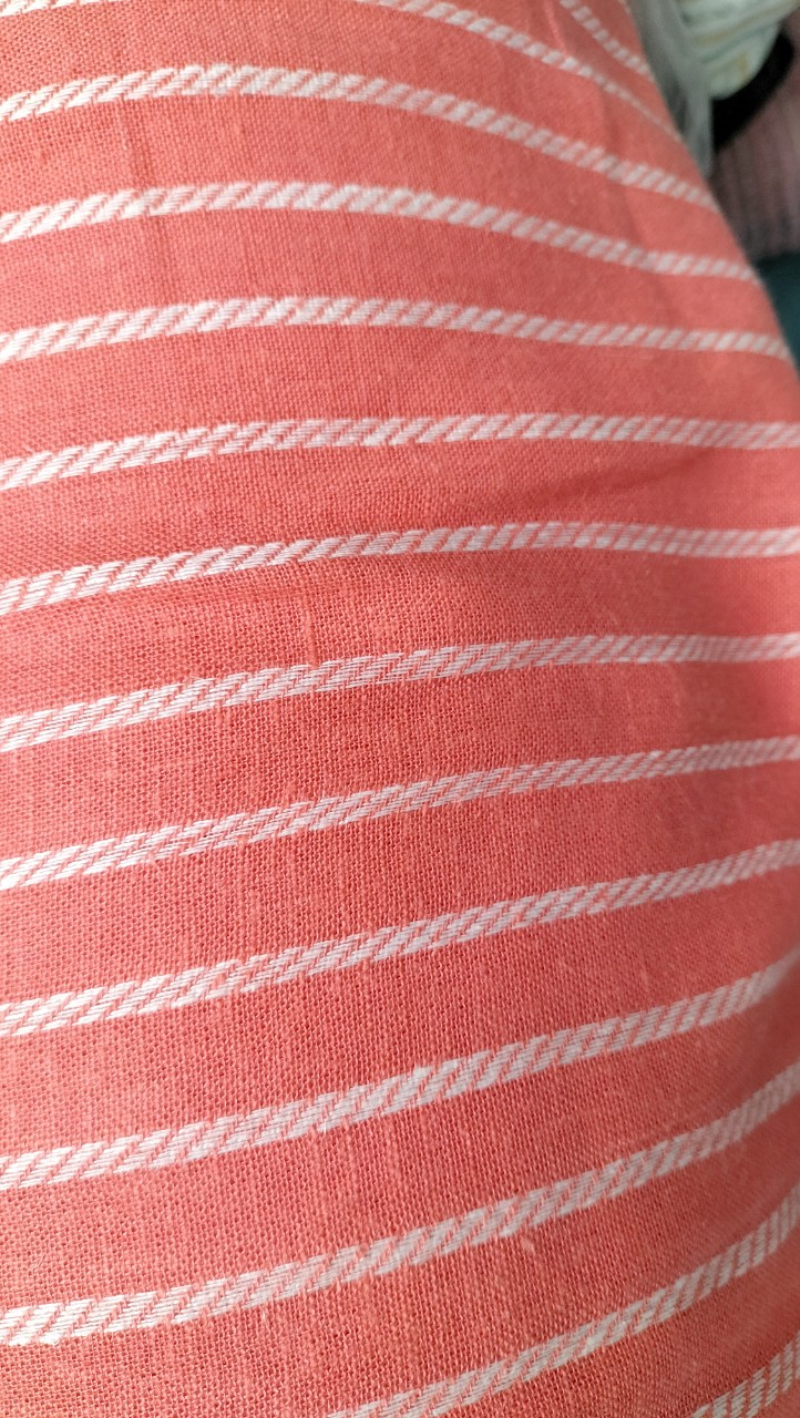 (1m) Vải linen sọc màu cam san hô