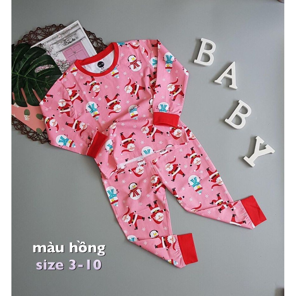 Sét áo thun tay dài hình in ông già noel bé trai và bé gái