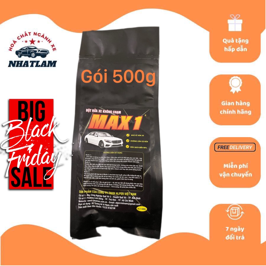 500g Bột tuyết rửa xe Max1. màu đen ,tẩy mạnh hơn sạch hơn.