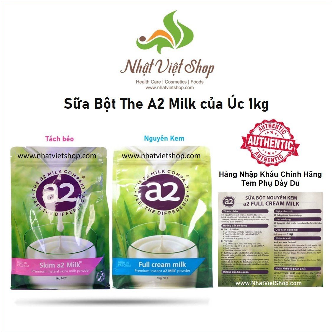 Sữa bột A2 Úc (1kg) - Hàng nhập khẩu chính hãng