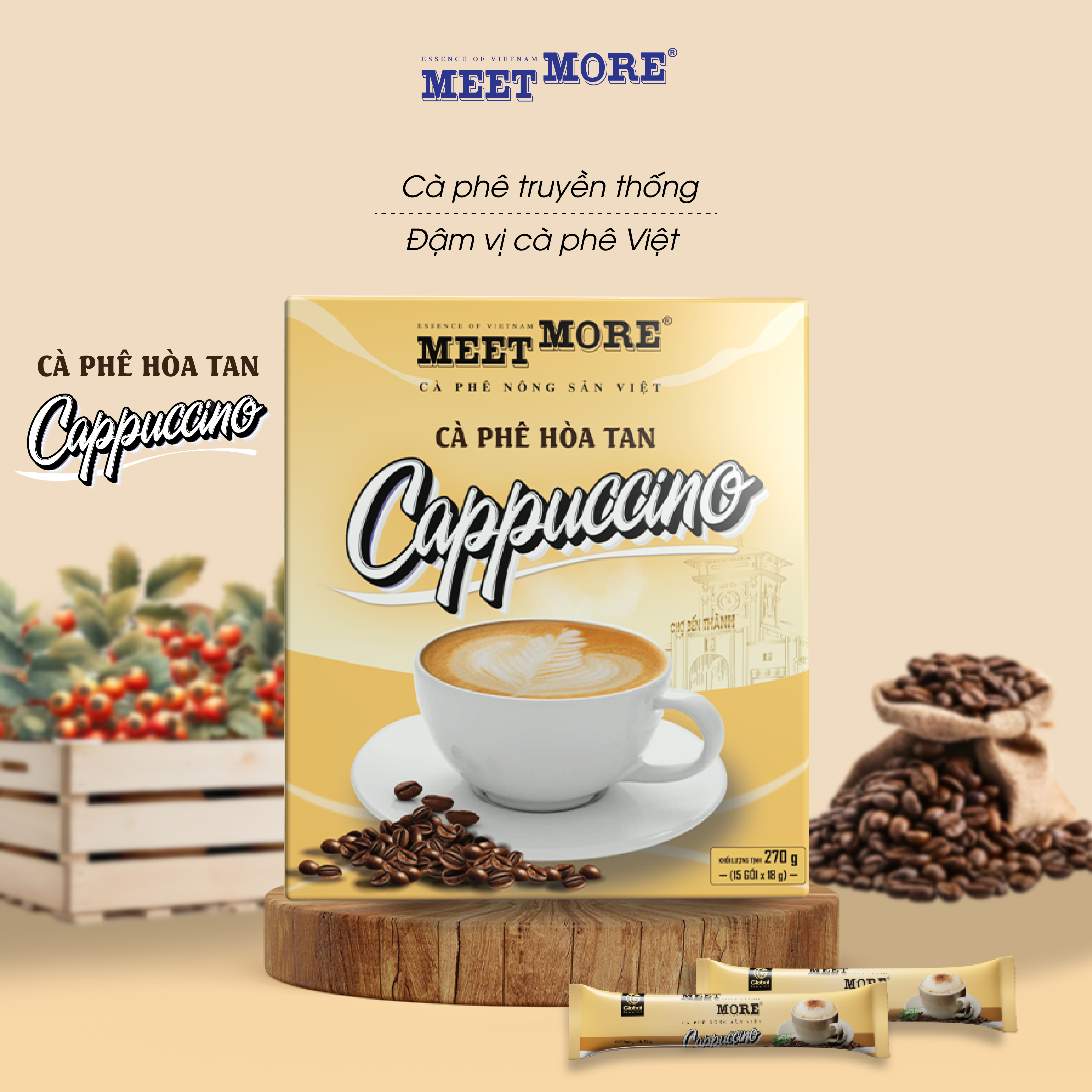 Cappuccino Meet More Instant Coffee Box (15 Packs X 18g) - Traditional Coffee