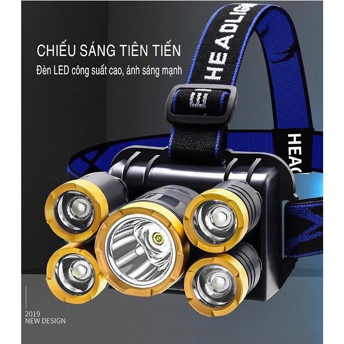 Đèn pin đội đầu 5 bóng siêu sáng.