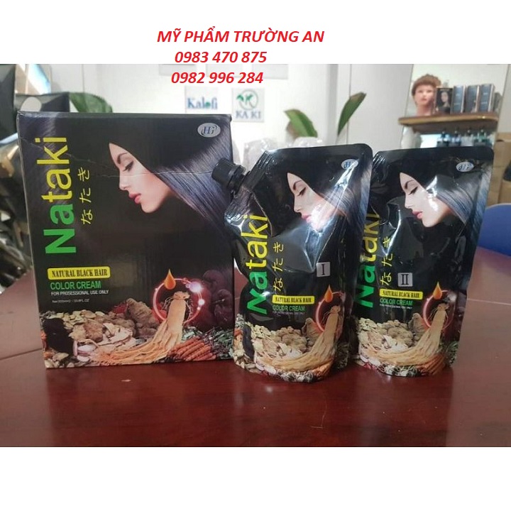 Thuốc nhuộm phủ bạc đen tóc dạng túi 500mlx2 nataki black hair dye cream