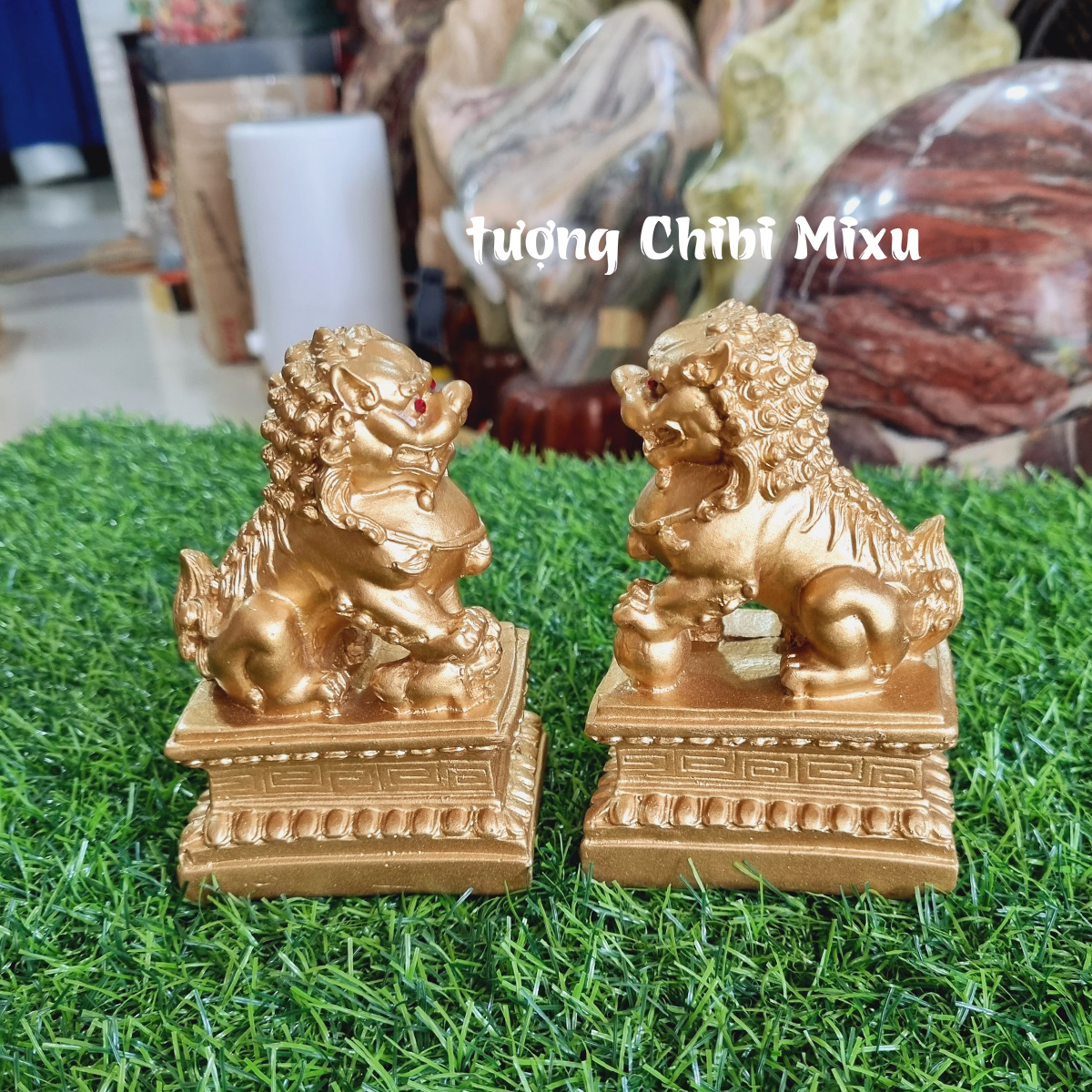 Bộ 02 tượng Kỳ Lân giả đá size 12cm