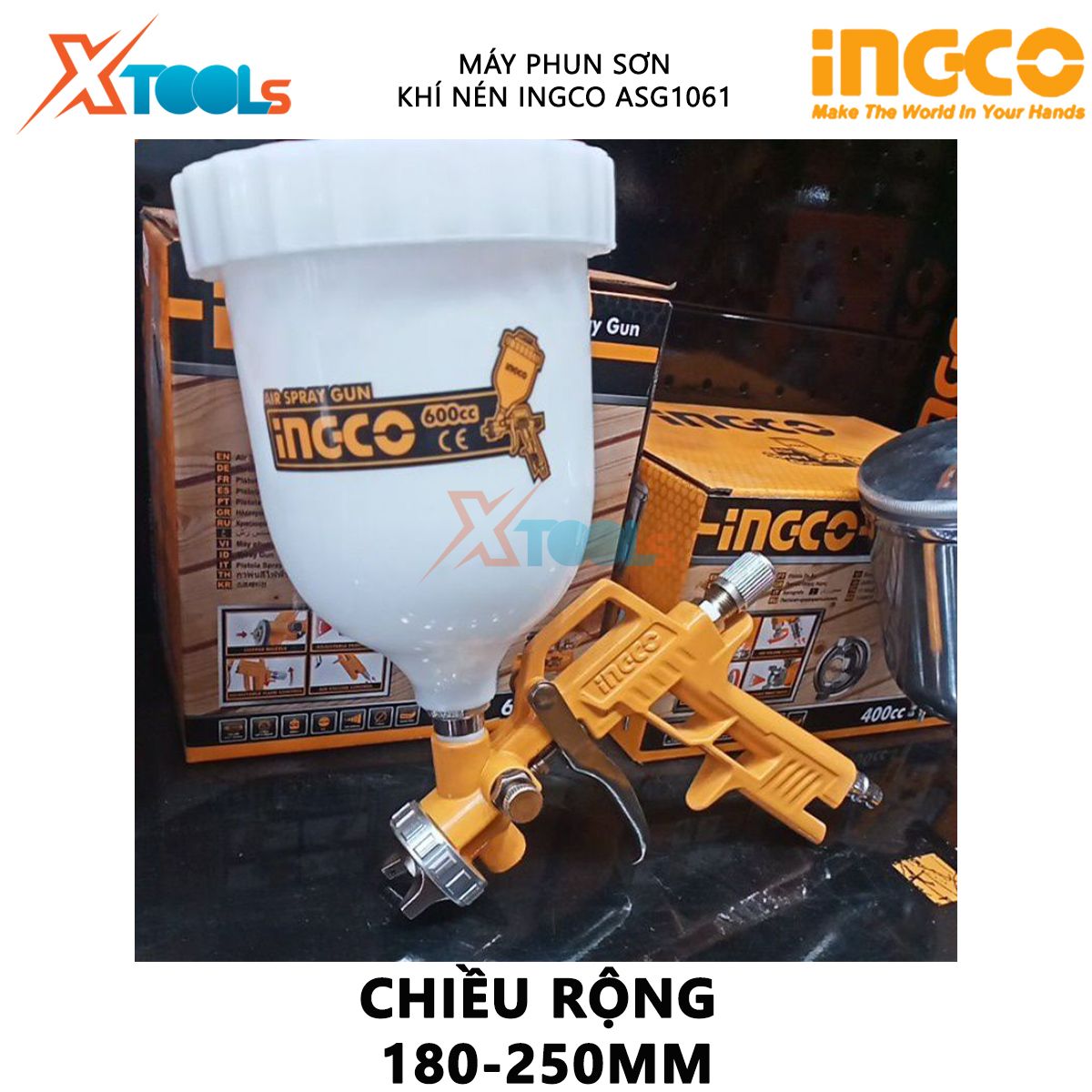 Paint Sprayer pneumatic ingco ASG1061 | paint spray gun nozzle 1,4mm standard, tank capacity paint 600cc spray paint wood, paint automobile, furniture, motorcycle