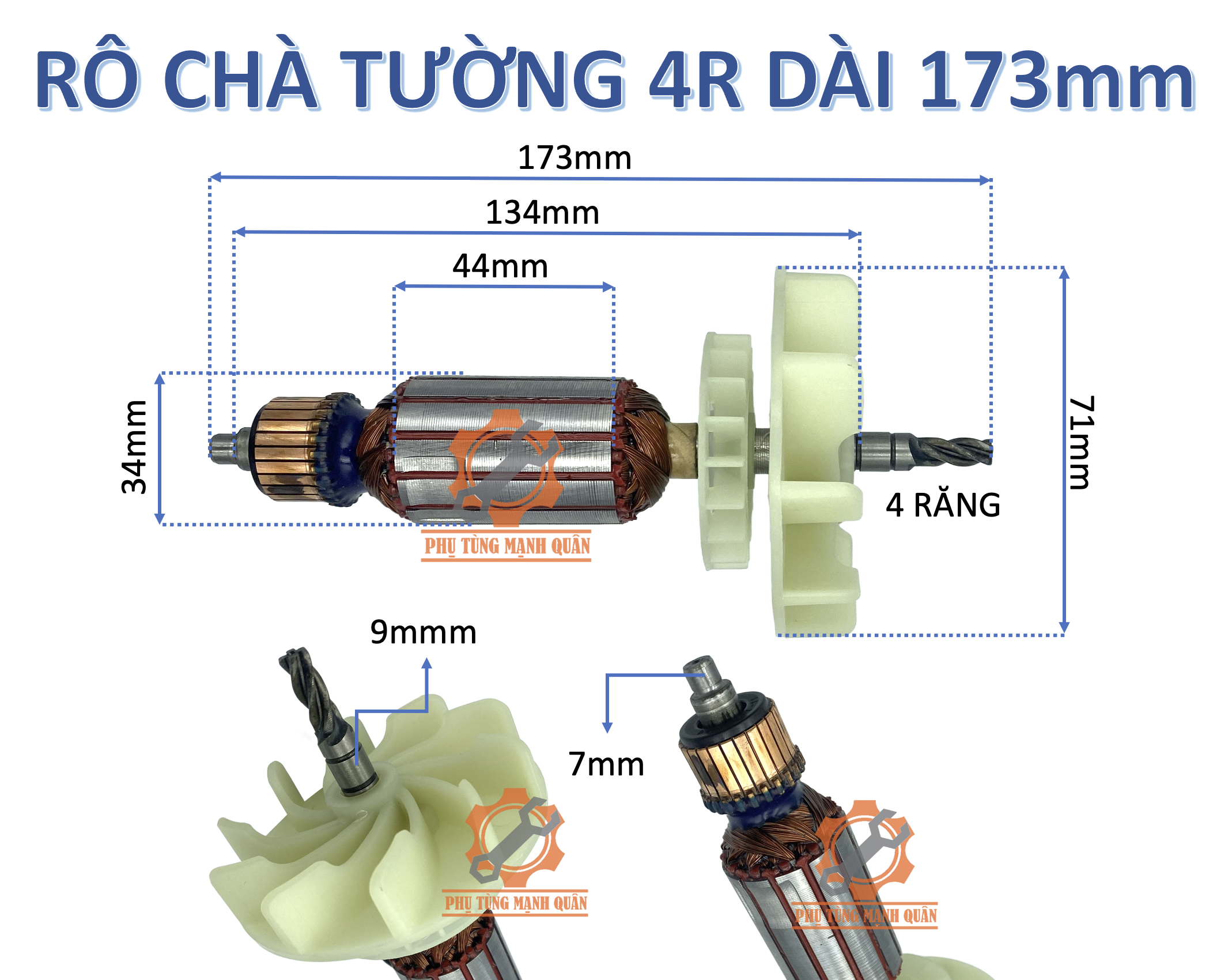 Rotor/ruột máy chà tường tặng kèm chổi than (mtr100)