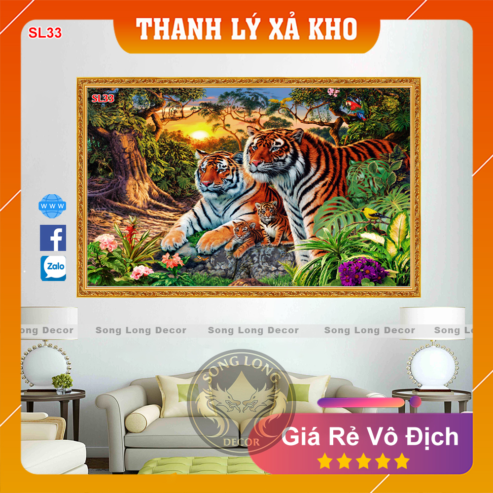 Tranh Dán Tường Gia Đình Hổ - SL33-Tranh 3d Động Vật- Song Long Decor