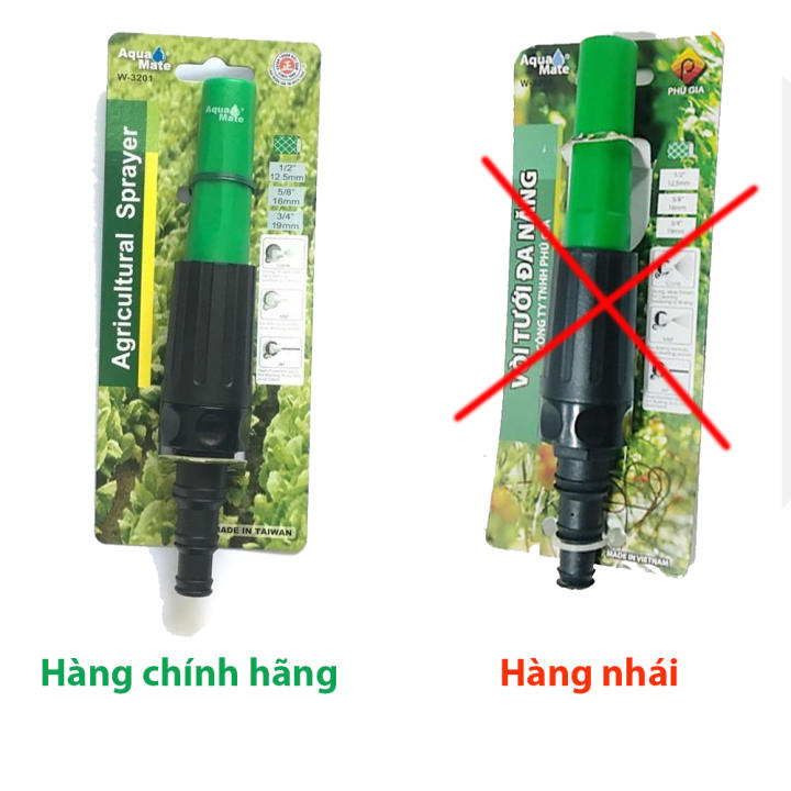 Farm Zone 135 Đầu vòi xịt rửa xe tưới cây đa năng Aquamate W-3201, vặn chỉnh nhẹ nhàng, có thể tắt mở nước tại đầu vòi xịt, tia nước xòe mịn, bông đều