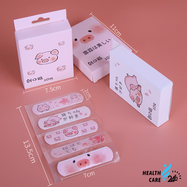 Băng keo cá nhân urgo hình họa tiết cute dễ thương Healthcare24h E001, 1 hộp 20 miếng ơ gâu dán vết thương ít thấm nước