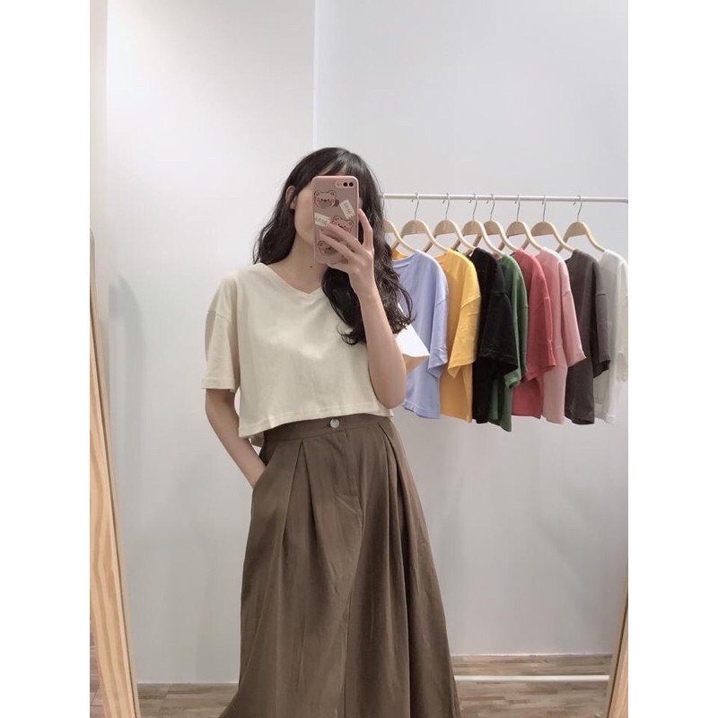 Áo croptop form rộng cổ tim - SIKY - ACRT02