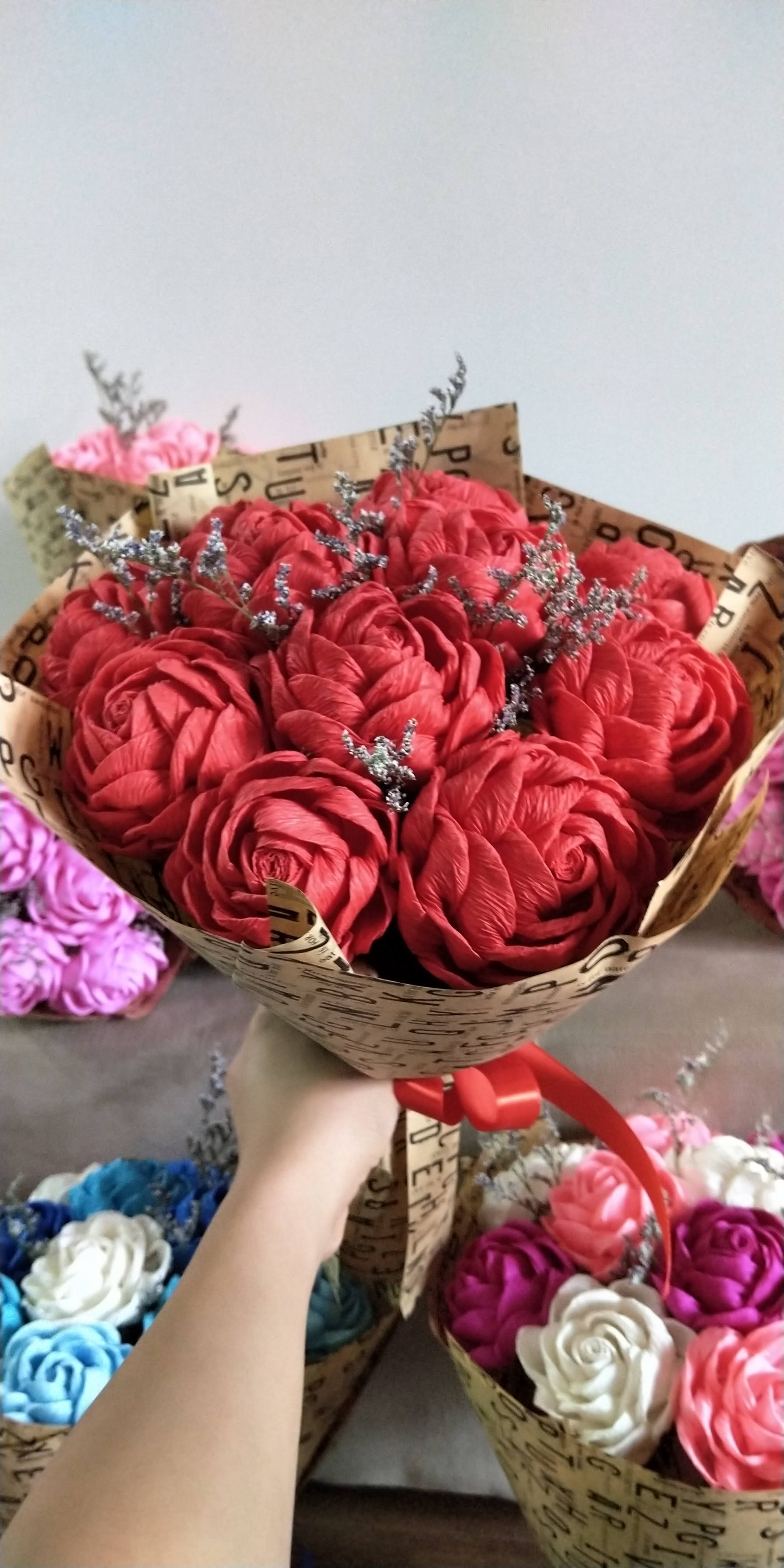 Bó hoa giấy nhún 35 bông bó tròn