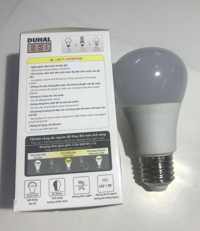 Bóng đèn led bulb tròn Duhal 7W, đổi màu 3 chế độ