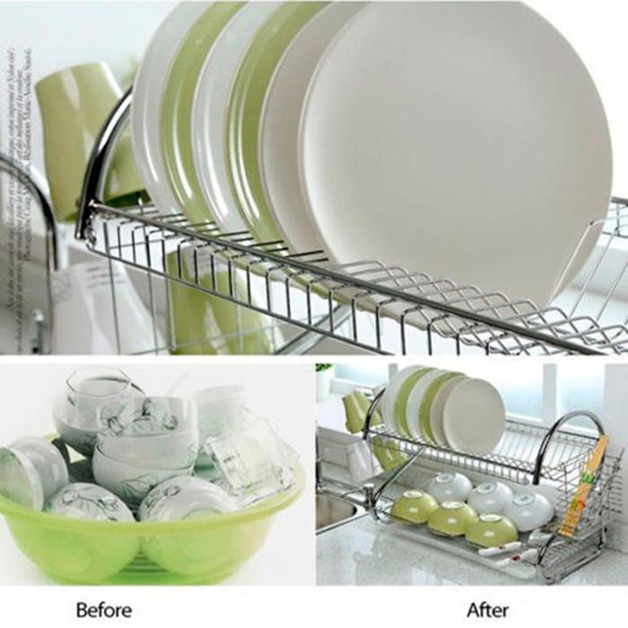 [HCM] KỆ ÚP BÁT 2 TẦNG INOX HÌNH CHỮ S