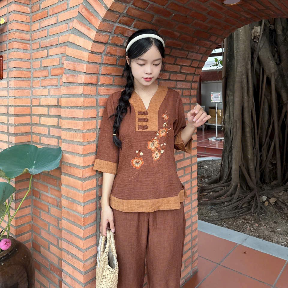 HOA SA LA VÂN MÂY Trang phục truyền thống Quần áo Phật Tử, đồ lam Đi Chùa, đồ bộ mặc nhà mẫu nữ vân mây