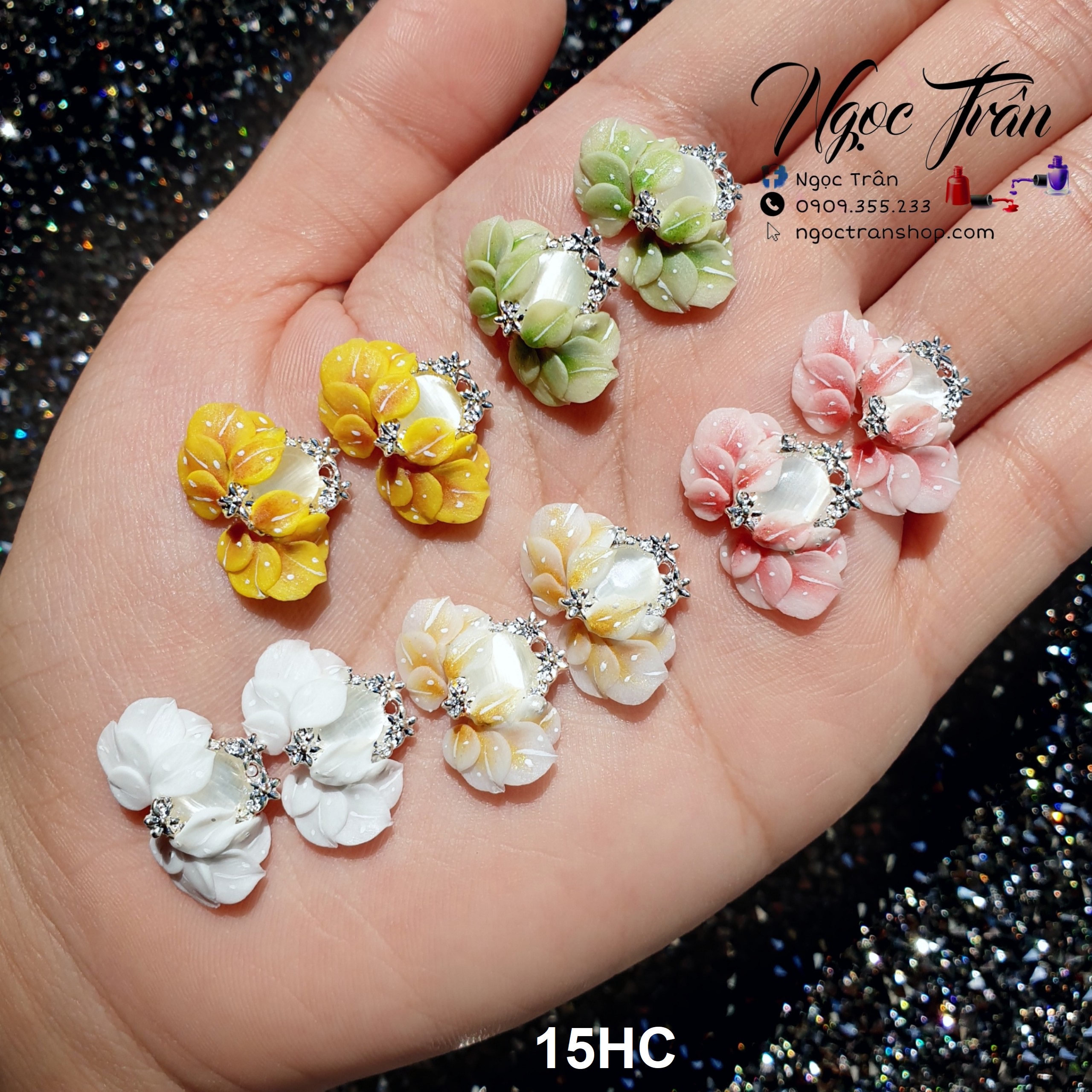 [HCM]Hoa ôm charm cao cấp - Hoa bột đính móng 15HC