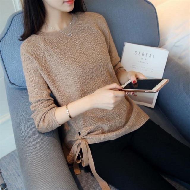 Ms012 áo len cổ tròn thắt nơ