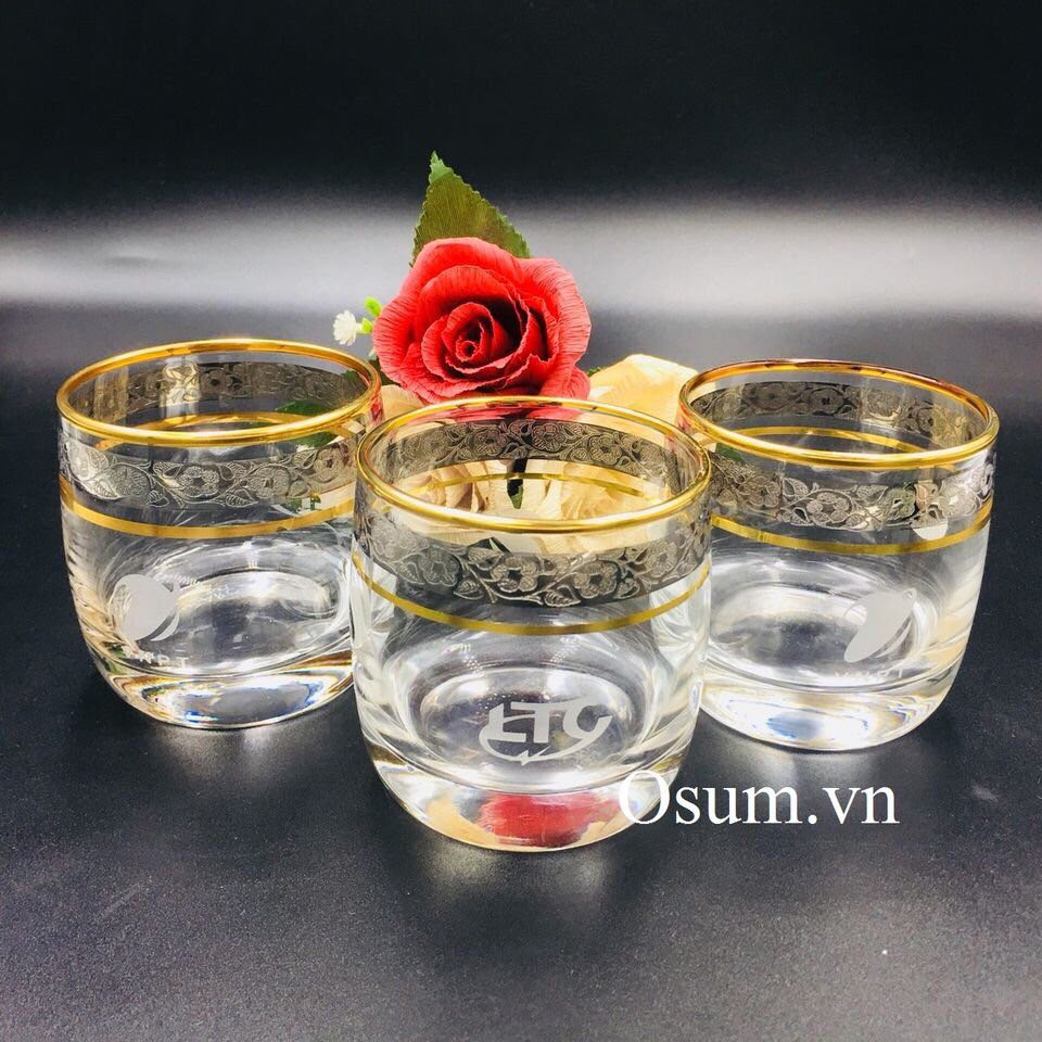 Cốc thủy tinh 200ml khảm bạc