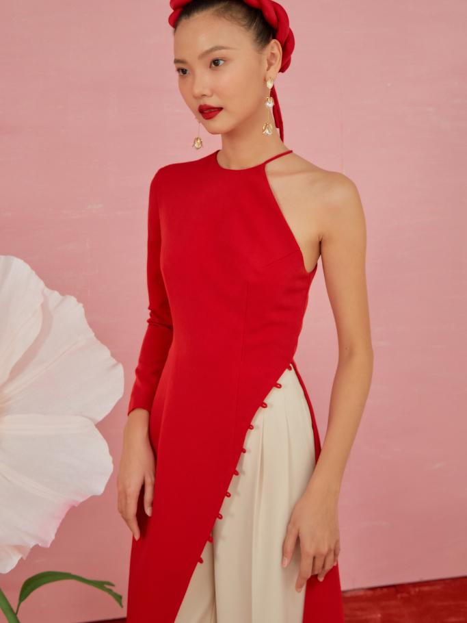 COCO SIN - Áo Dài Đỏ Lệch Vai