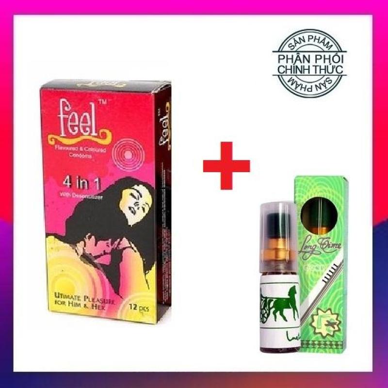 Bao cao su Feel 4in1 Chính Hãng 12s + Tặng Ngay 1 chai Xịt ThaiLand Longtime Chống Xuất Tinh Sớm.