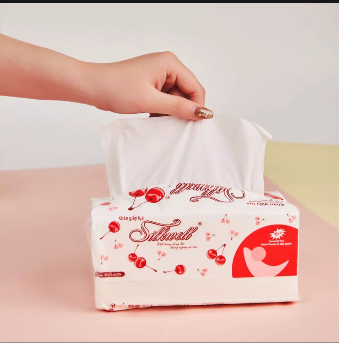 COMBO 5 gói Giấy ăn rút lụa Silkwell Cherry đỏ 280 tờ siêu  mềm mại
