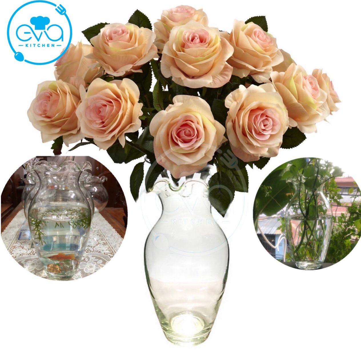 [HCM]Bình Bông Lọ Hoa Thuỷ Tinh Dáng Bầu Dục Bèo Trang Trí Để Bàn B23 M3007