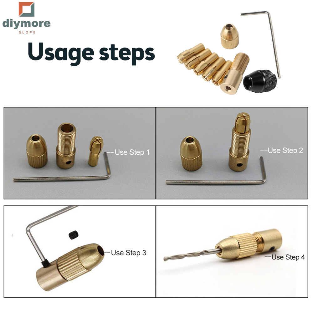 Ziqqucu Mini 0.5-3mm Drill Chuck Adapter Bit Clamp Socket Set Micro Collet Chuck Brass Tools for Woodworking