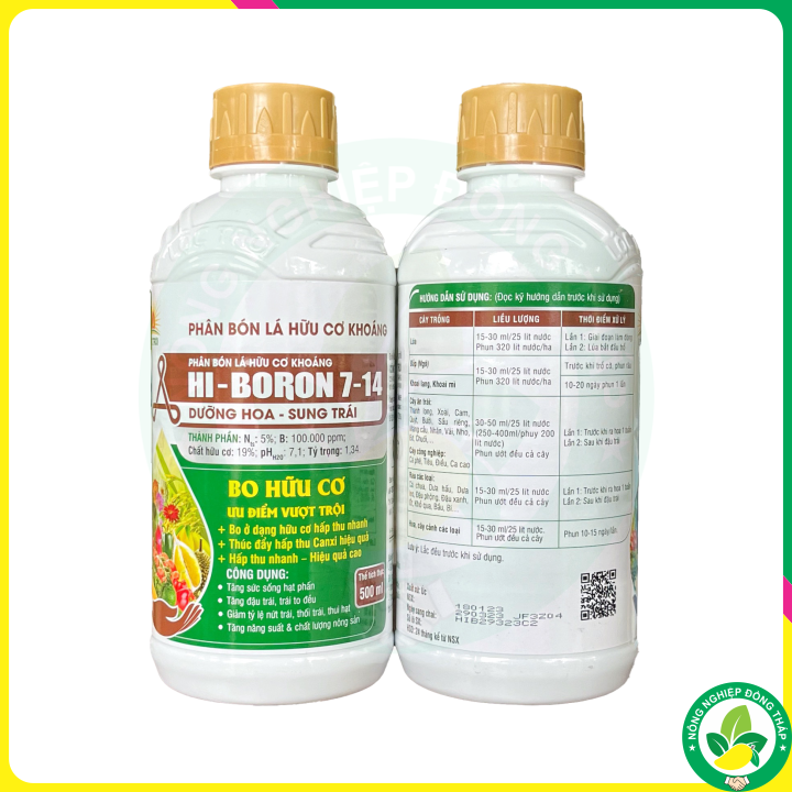 Phân Bón Lá HI-BORON 7-14 BO HỮU CƠ (chai 500ml)