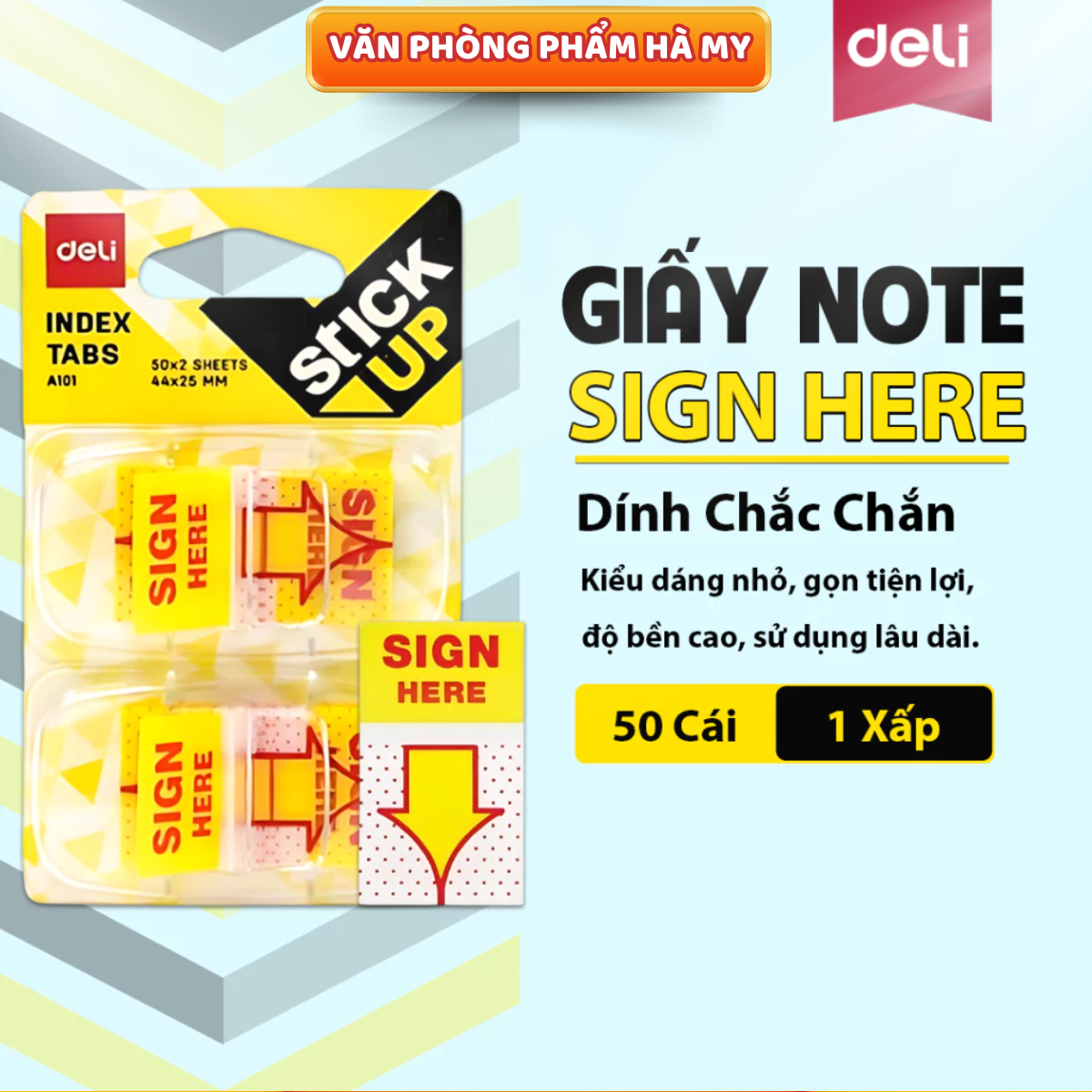 Giấy Note Đánh Dấu Trang Deli A101, Giấy Nhớ Sign Here Nhựa Plastic