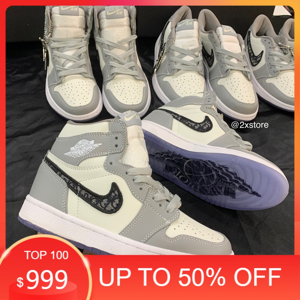 Nike Jordan Dior Shopee Jordan X Dior Air Jordan Low Sneakers Grey FARFETCH  SG