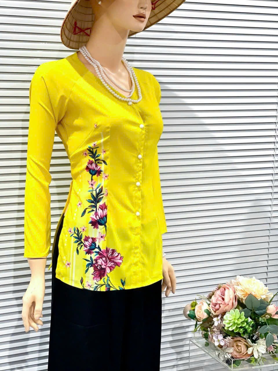 ÁO BÀ BA LỤA IN HOA ĐÀO XINH