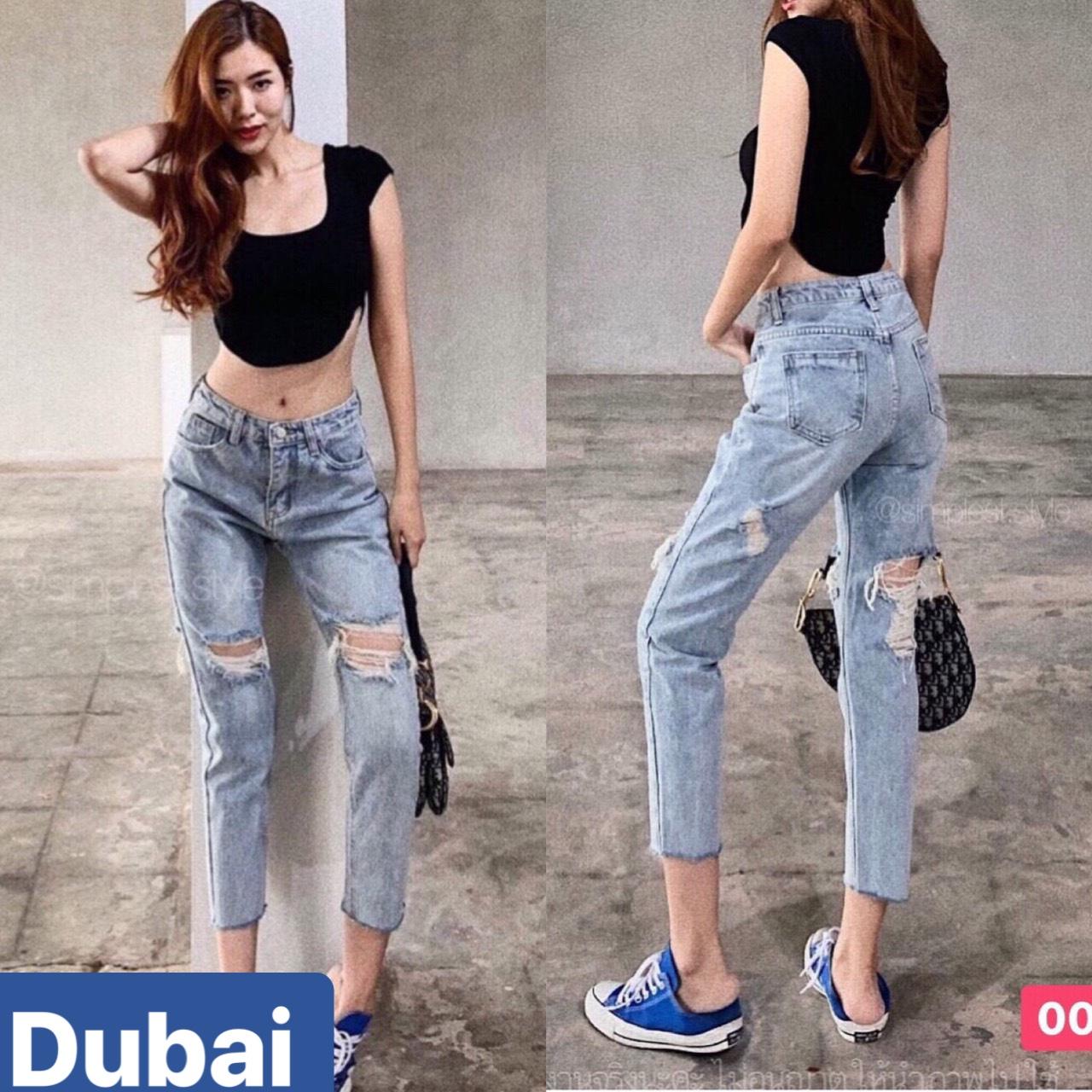 QUẦN BAGGY JEAN NỮ CHẤT BÒ XANH RÁCH LƯNG CAO NÂNG MÔNG HÀN QUỐC DB-3131 CAO CẤP - DUBAI FASHION