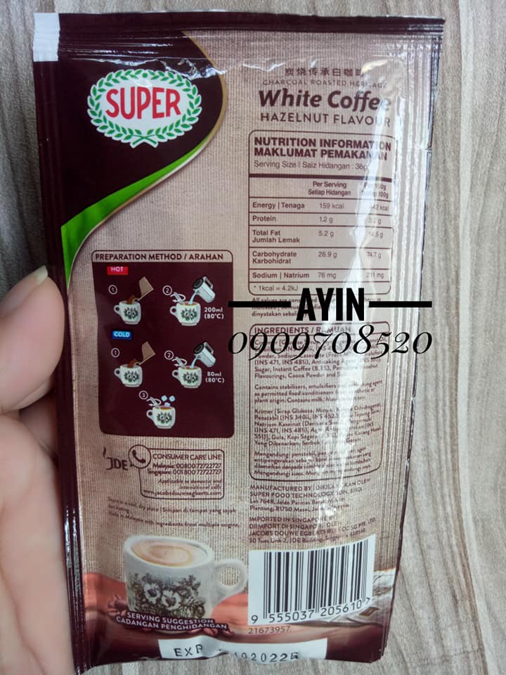 [HCM]( Bao Bì Mới ) Cà Phê Trắng Super Vị Hạt Dẻ - Super White Coffee Hazelnut Malaysia