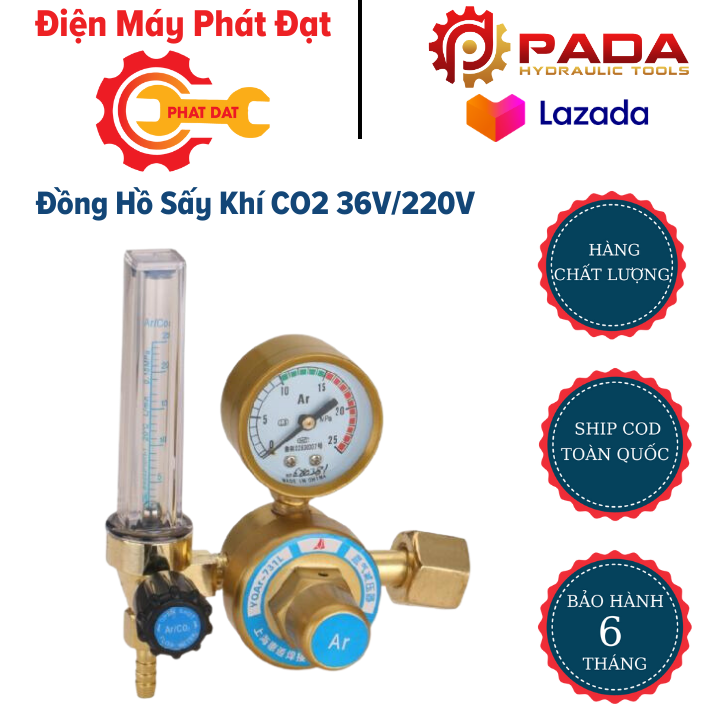 Đồng Hồ Sấy Khí CO2 36V/220V Cho Máy Hàn MIG/MAG