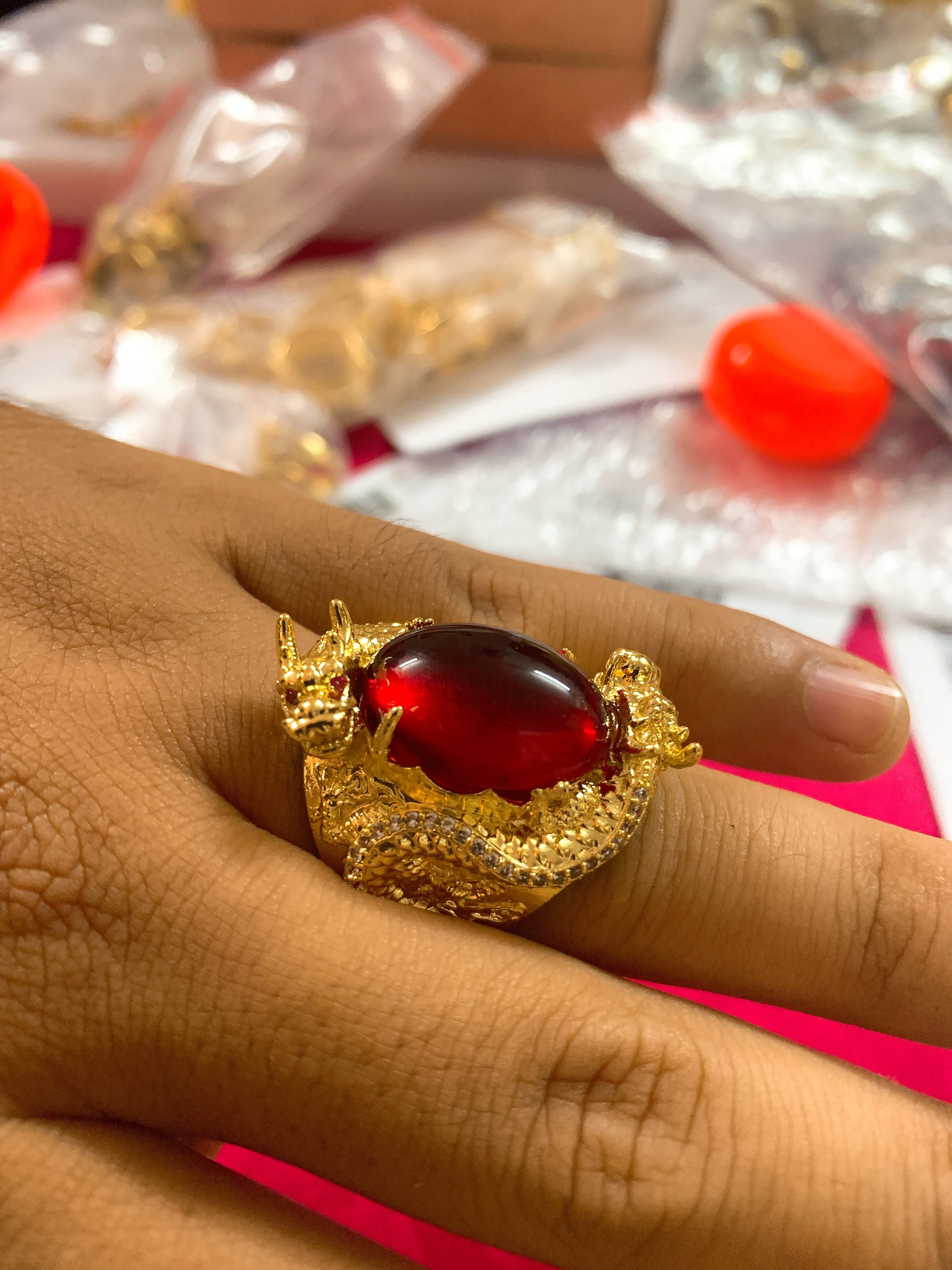 Nhẫn Nam Phong Thủy, Nhẫn Nam Mạ Vàng 24K Song Long Quấn Ngọc  0451603 -  Tặng Kèm Hộp +  sản phẩm không  dị ứng, không đen - Thương Hiệu KJ - nhẫn nam đẹp, nhẫn quân đội mỹ