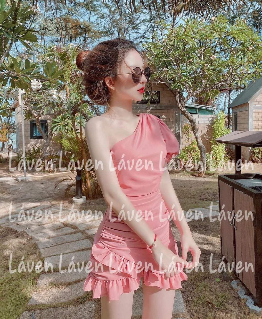 [HCM]Đầm lệch vai phối nơ bên hông
