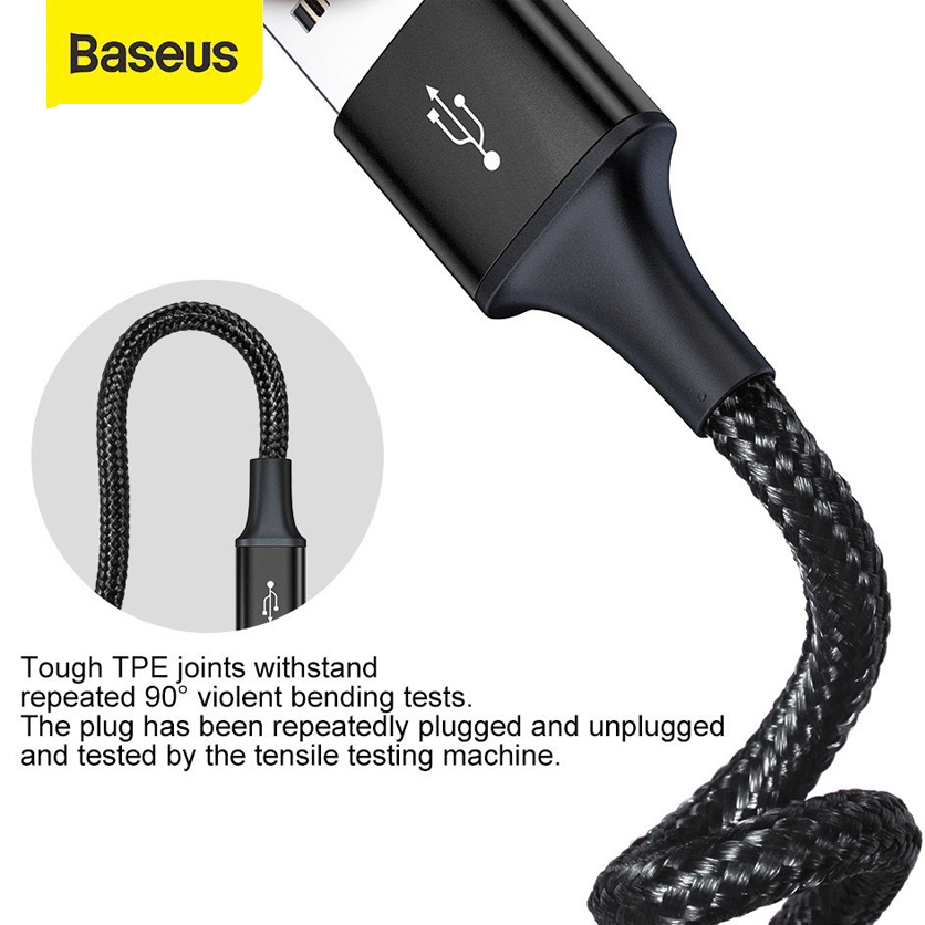Cáp sạc Baseus 3 Đầu bọc dù USB sang Lightning Iphone - Type C - Micro bọc dù 3.5A Rapid Series 3in1 đa dụng siêu bền