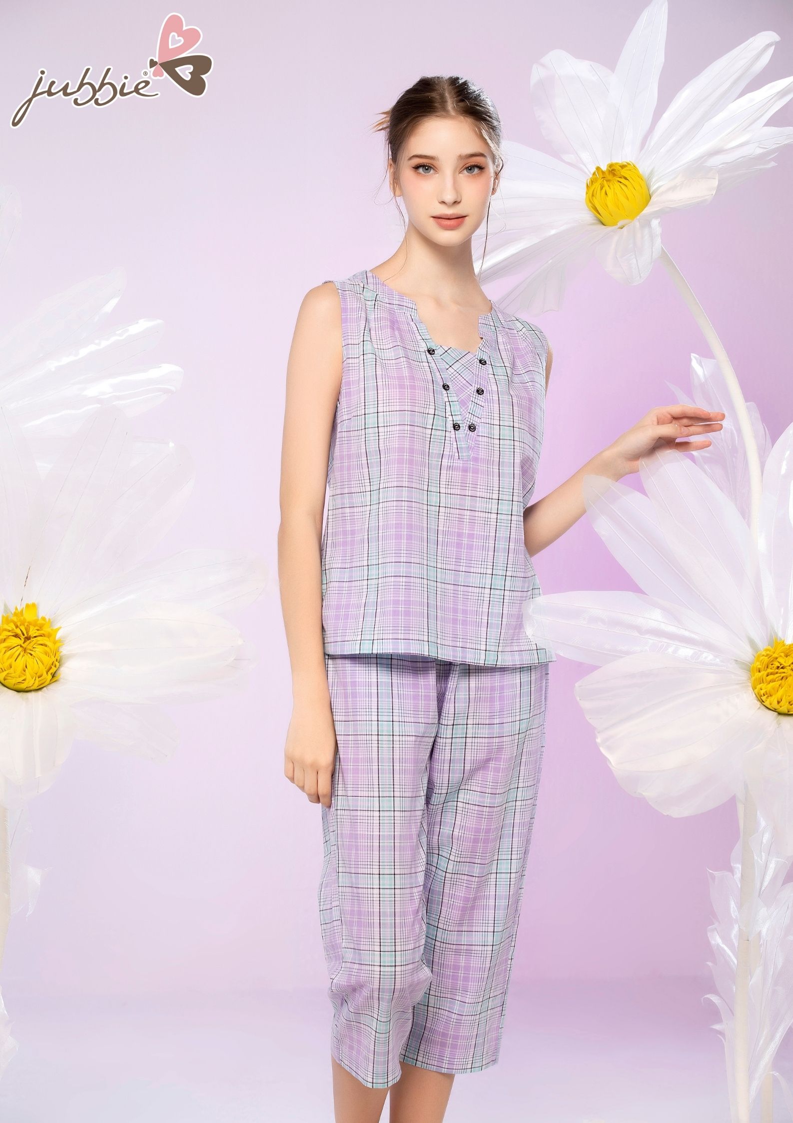 Bộ lửng cổ V đính nút mặc nhà Jubbie 2281