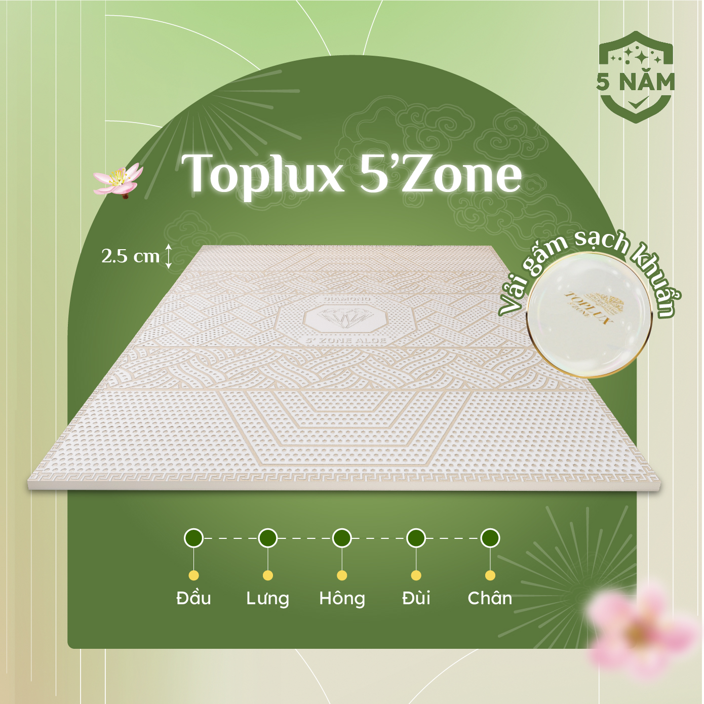 Topper Cao Su Thiên nhiên Kim Cương TOPLUX 5’ZONE