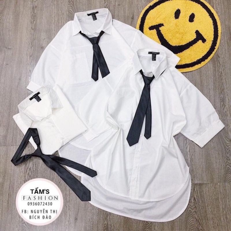 [HCM]Áo Sơ Mi Ulzzang Kèm Cà Vạt Phối Sét Hàn Quốc
